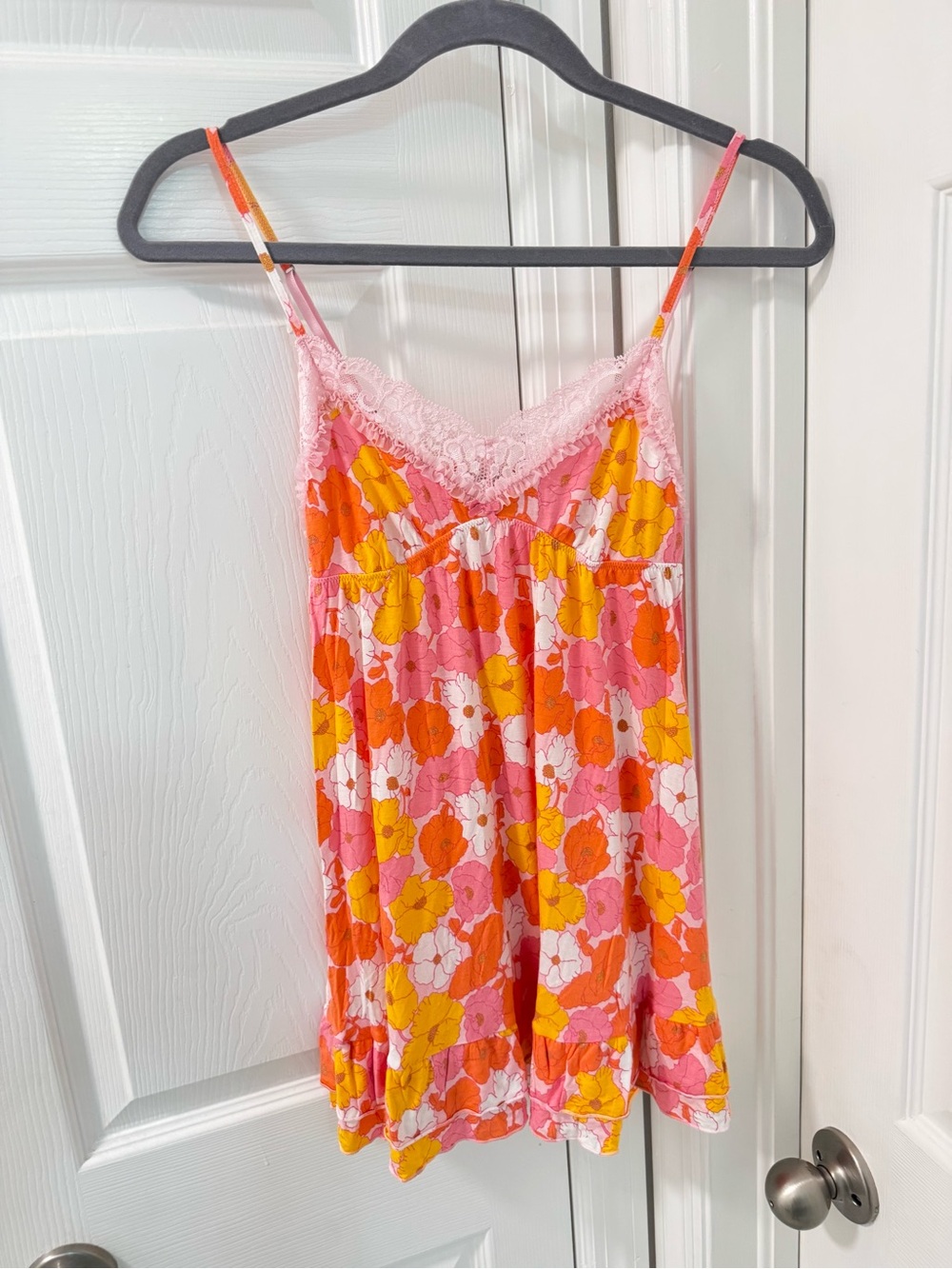 Victoria’s Secret babydoll dress y2k floral lace cotton modal size S orange pink